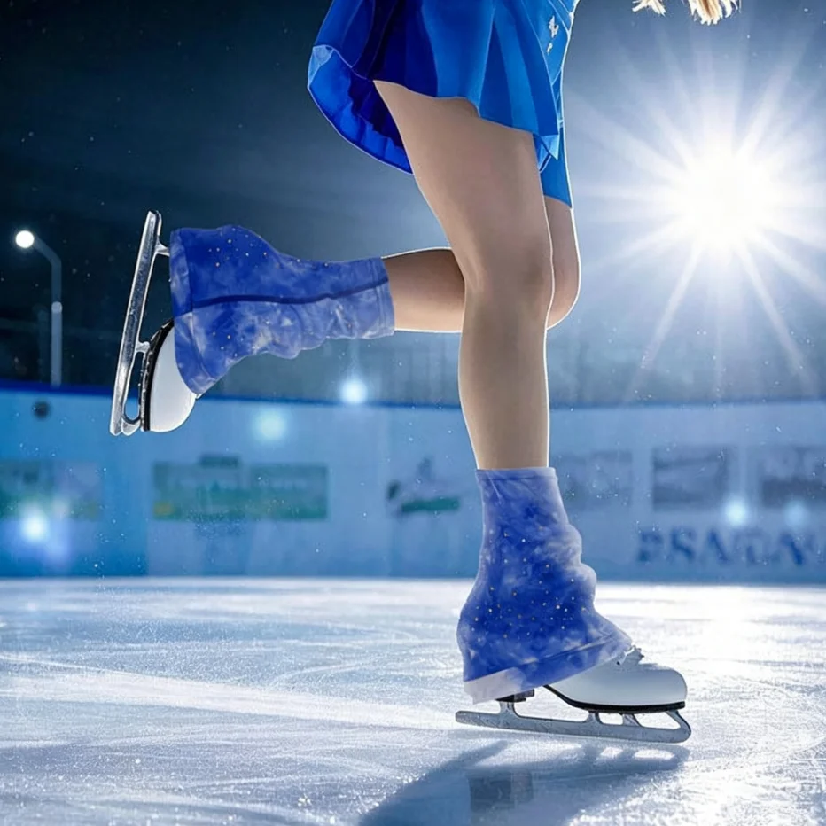 Rhinestone Figure Skating Leg Warmers Elastic Lightweight Anti‑Slip Winter Warm Leg Covers for Ice Skating Women Girls