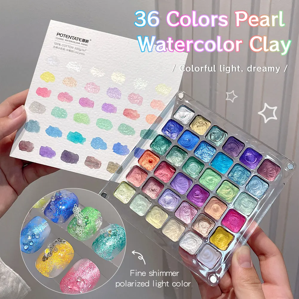 15/36 Color Pearlescent Watercolor Set, Easy-Blend Metallic Shimmer, Solid Paint for Nail Gel/Cat Eye Polish, DIY Nail Art Kit