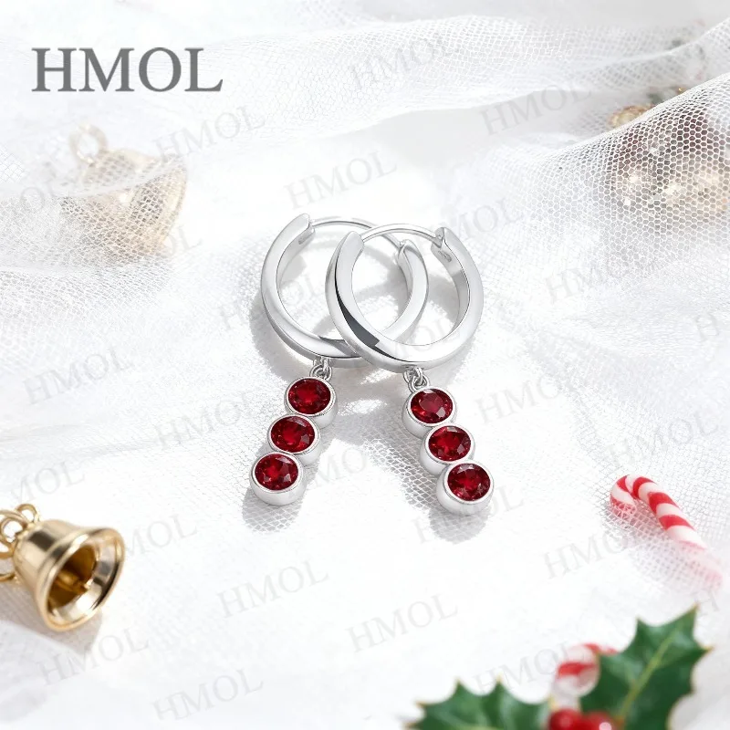 0.6CT متعدد الألوان مويسانيتي قطرة هوب أقراط مختبر نمت روبي الياقوت الكولومبي نمط S925 مجوهرات للنساء هدية مثالية