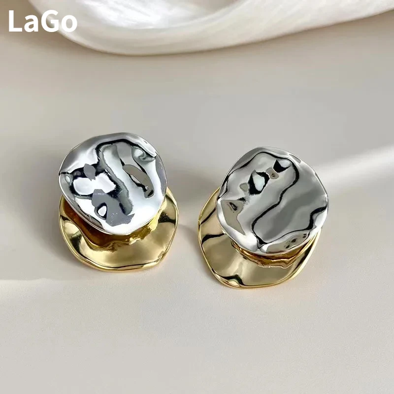 

Jewelry Splicing Luxury Temperament Color Metal Shiny Smooth Stud Earrings For Women Girl Gift 2024 New Ear Accessories