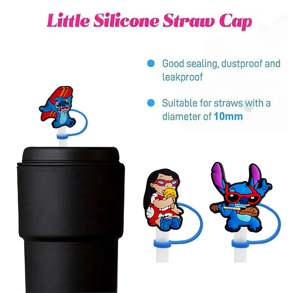 18pcs Cute Stitch Silicone Straw Toppers for 10mm,Straw Caps for Glass Cup,with 30&40Oz Tumbler with Handle Dust-Proof Reusable