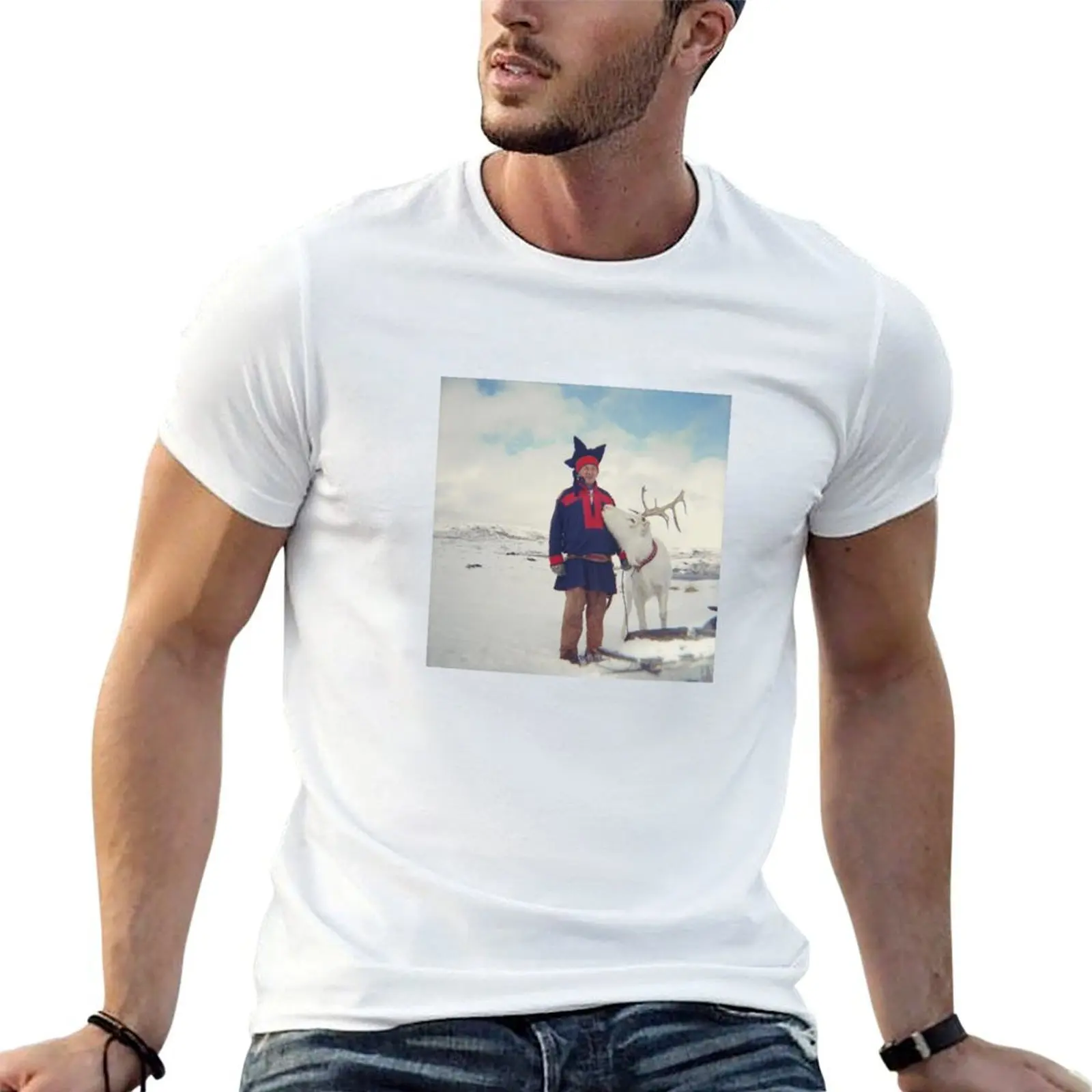 Sami and Reindeer on Mager?ya, Norway T-Shirt graphic t shirts for man t shirt custom print g man t shirts for men T-shirt