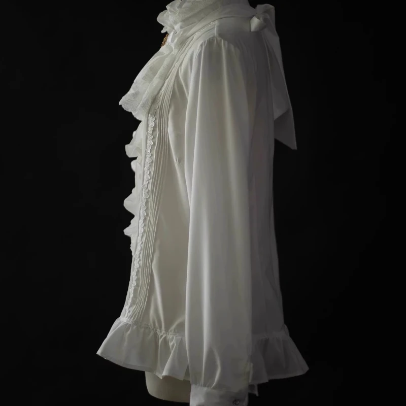 2025 خريف جديد الأبيض لوليتا قميص داخلي نسائي طويل الأكمام تصميم فرنسي الحلو كول الدانتيل مثير الجوف خارج قمصان فضفاضة السيدات