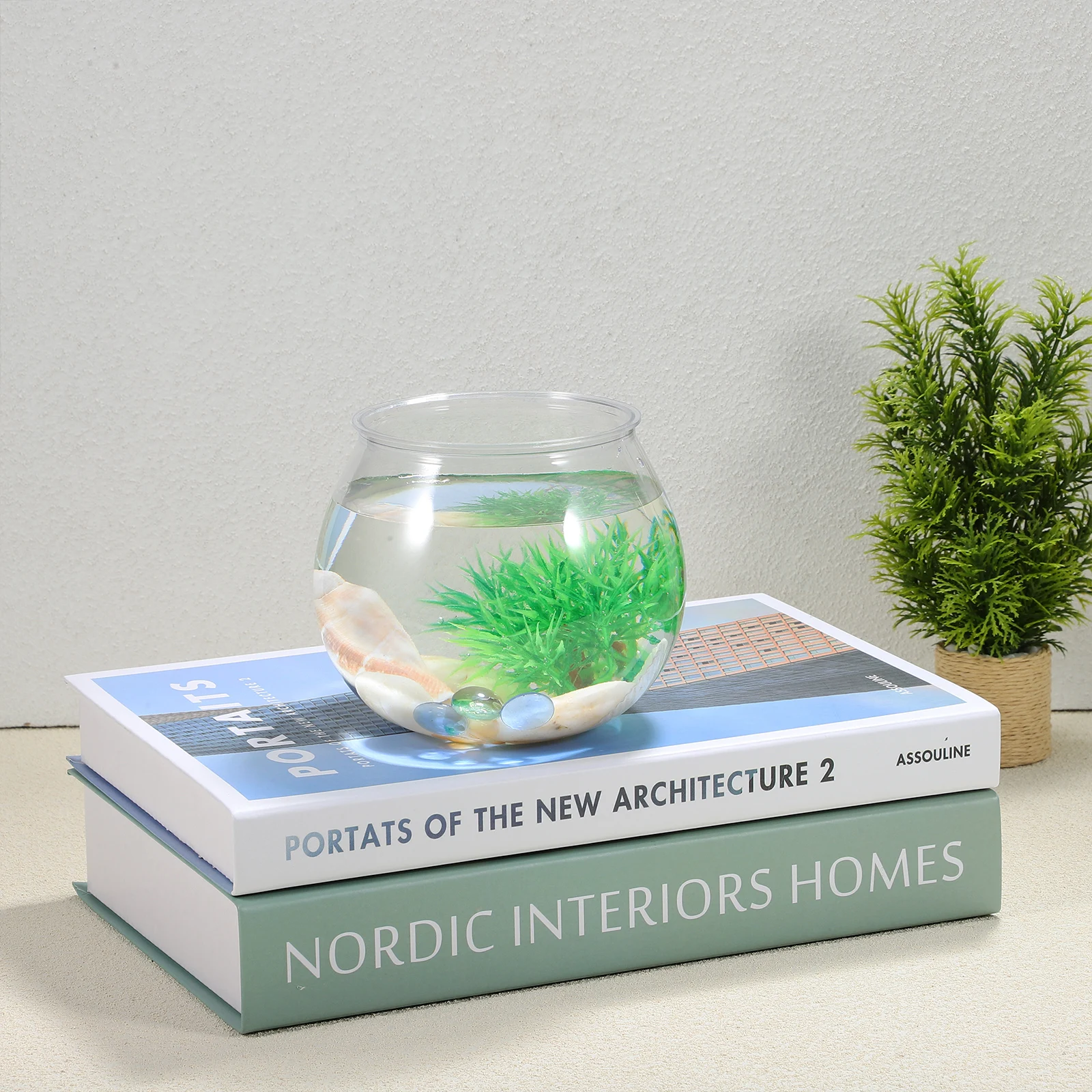 

2Pcs Round Fish Tank Highly Transparent Plastic Aquarium for Goldfish Desktop Fish Keeper Compact Bowl Vase for Plants Candy