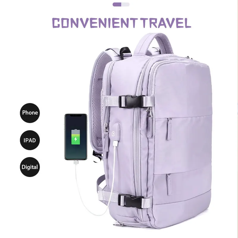 Imagem -05 - Mochila de Viagem Casual para Mulheres Mochila de Computador Multiúso Usb Estudantes Universitários Roxo