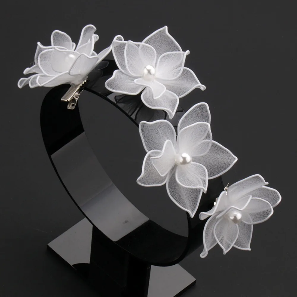 Elegant White Silk Flower Hairpin Side Clips Fairy Floral Headpieces Multilayer Fabrics Hairpin Women Bride Wedding Hair Jewelry view 2