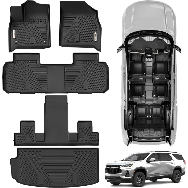 

US Floor Mats & Cargo Liner Fit for 2018-2024 Chevrolet Traverse 7 Seats,Custom Fit All-Weather TPE Rubber Car Mats Liners Chevy