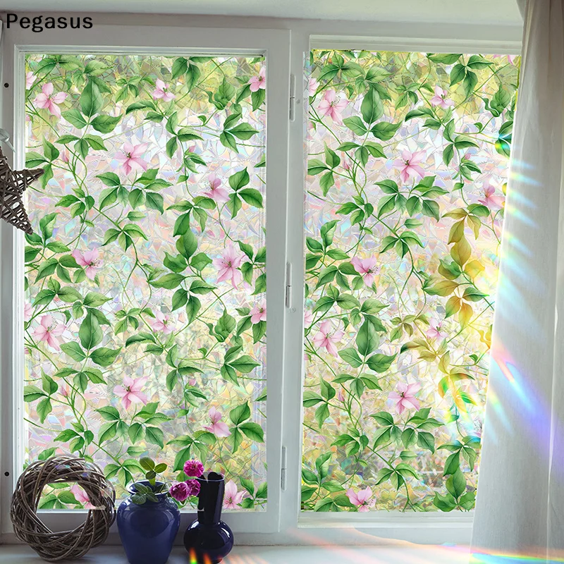 [S]Sun Glare Electrostatic Glass Sticker Fresh Retro Flower Vine Window Sticker Decorative Double-sided Visual Stickers