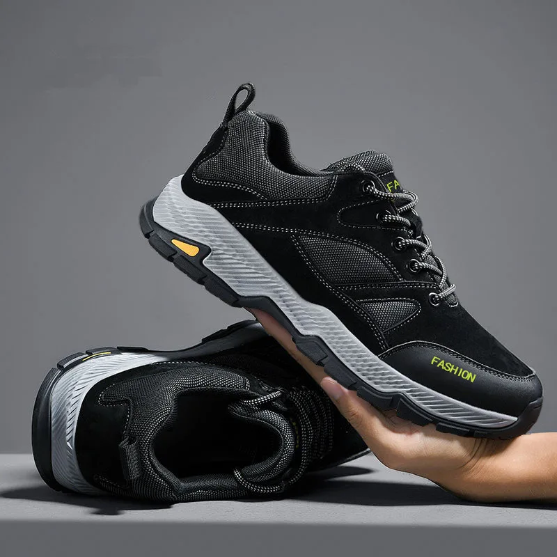 

High Quality Outdoor Men's Sneakers Cow Suede Platform Shock Absorption Hiking Shoes for Men Rubber Anti-slip Sole Walking Shoes