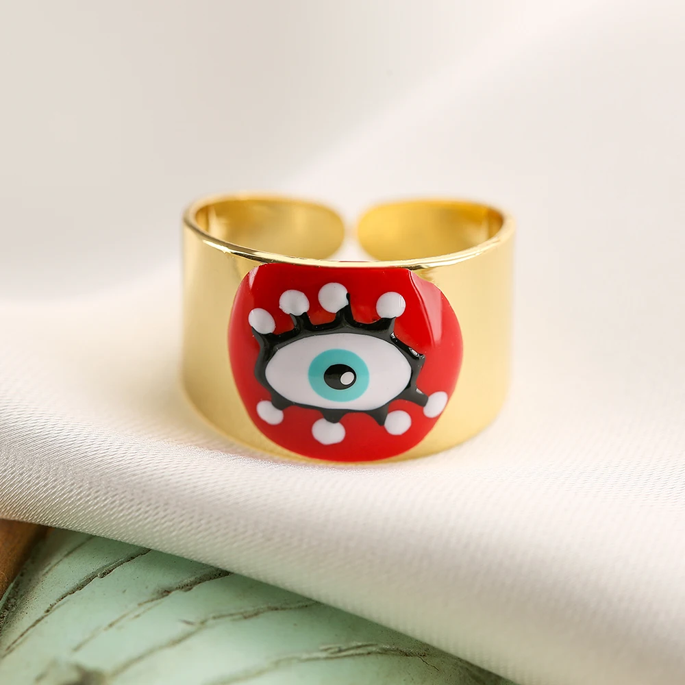 New Fashion Personality Lucky Eye Rings For Women Men Gold Color Bohemian Colorful Drip Oil Jewelry Gift Femme Bijoux