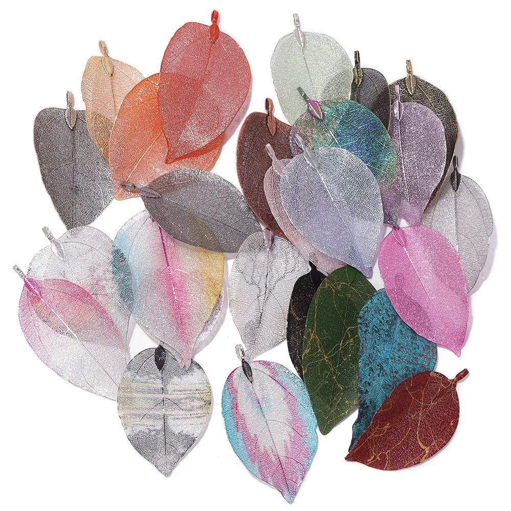 Fashion Real Leaf Pendant Necklace Earrings Accessory Natural Leaf Shape Metal Pendant Jewelry Making 5pcs Wholesale