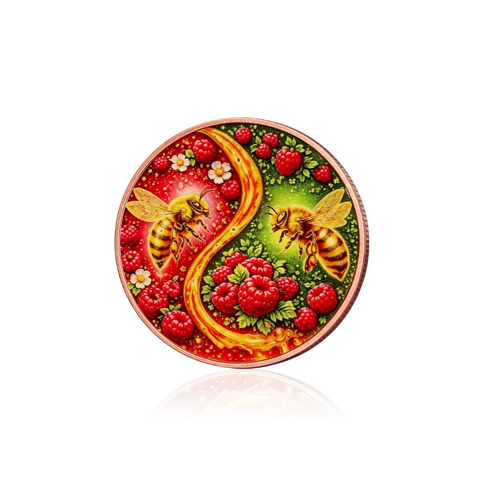 Bee Copper Commemorative Coin Yin-yang Bee Challenge Coin Raspberry Honey Bees Design Meaningful Gift for Friends & Family