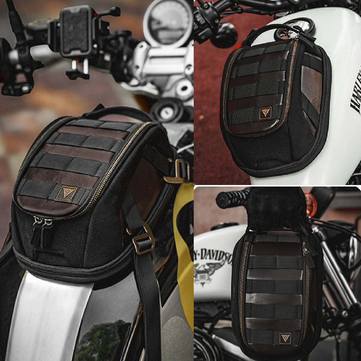 New Strong Magnetic Motorcycle Tank Bags Retro leather large-capacity retractable tool storage bag Travel bag
