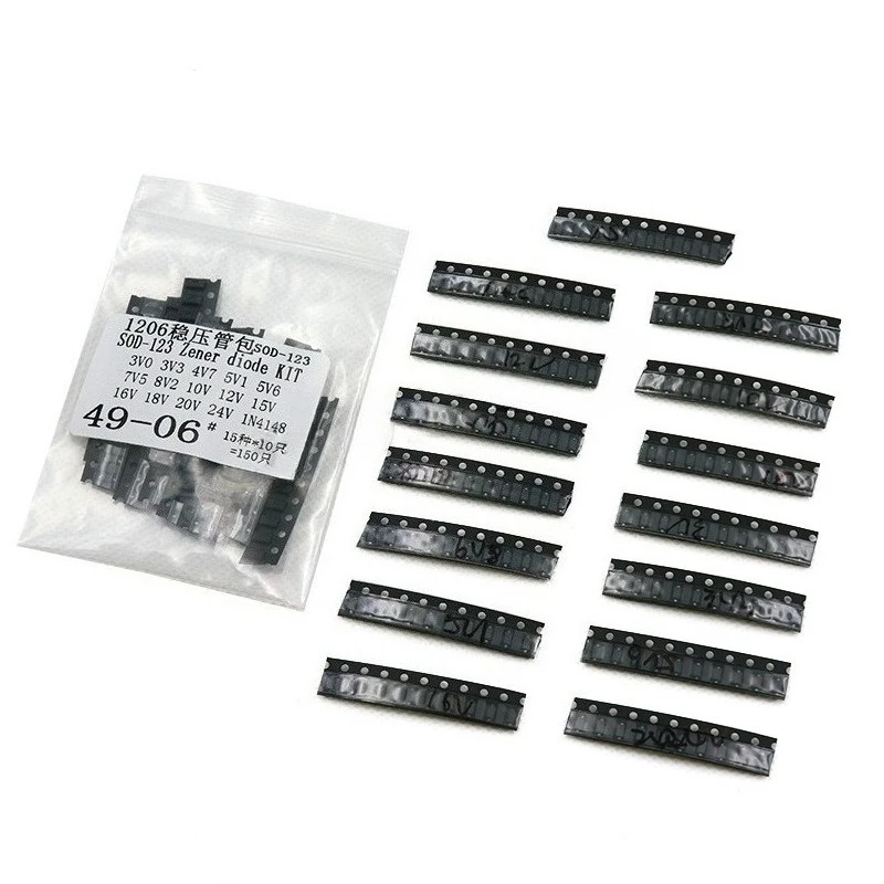 2Packs 300pcs SOD-123 1206 SMD Zener Diode Kit 0.5W 15 Values x10pcs Assortment