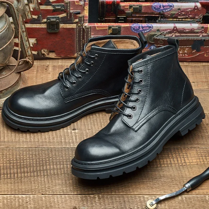 

Men's Retro Ankle Leather Boots Luxury Brand Quality Handmade Genuine Leather Comfortable Autumn New Office Chelsea Shoes Male