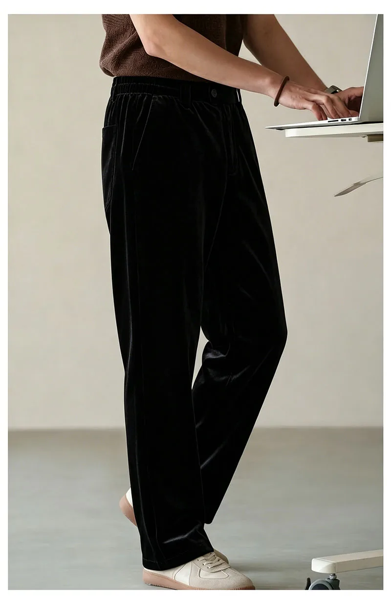 Feng Baoyu  Natural Silk  Velvet Men's Pants  Elegant Sophisticated Business Casual Fashion Straight Pants  Soft and Lustrous