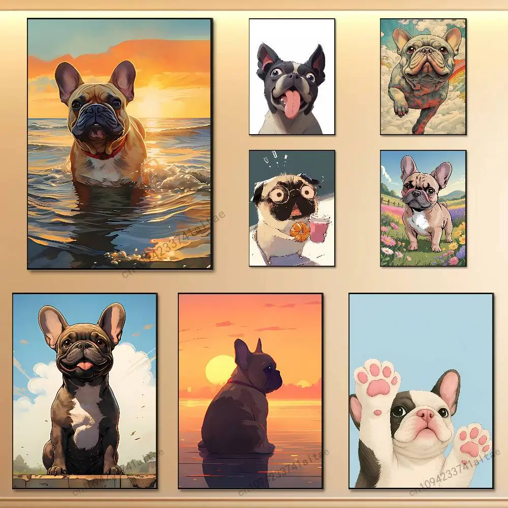 

Cartoon Drench Bulldog Poster Art Sticky Wall Waterproof For Bedroom Game Room Wall Home Decor Gifts