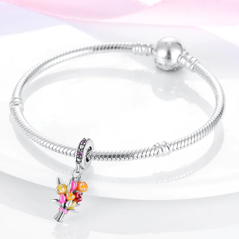 2026 New 925 Sterling Silver Carnation Charms Beads For Women Fit Original Bracelet DIY Birthday Party Jewelry Gifts