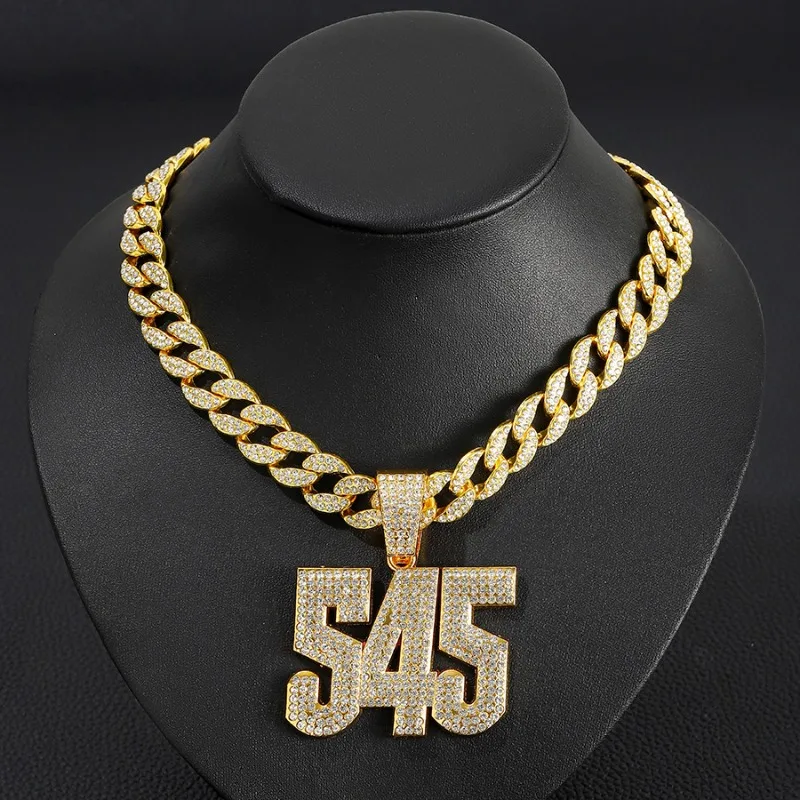 Personalized Retro 545 Digital Pendant Street Fashion Minimalist Cuban Chain Jewelry