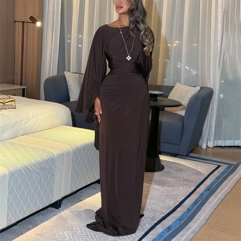 

ROYET Chiffon Party Woman Dress Pleat Long Sleeve Mermaid Prom Gown Floor Length Elegant Formal Evening Dress Customized