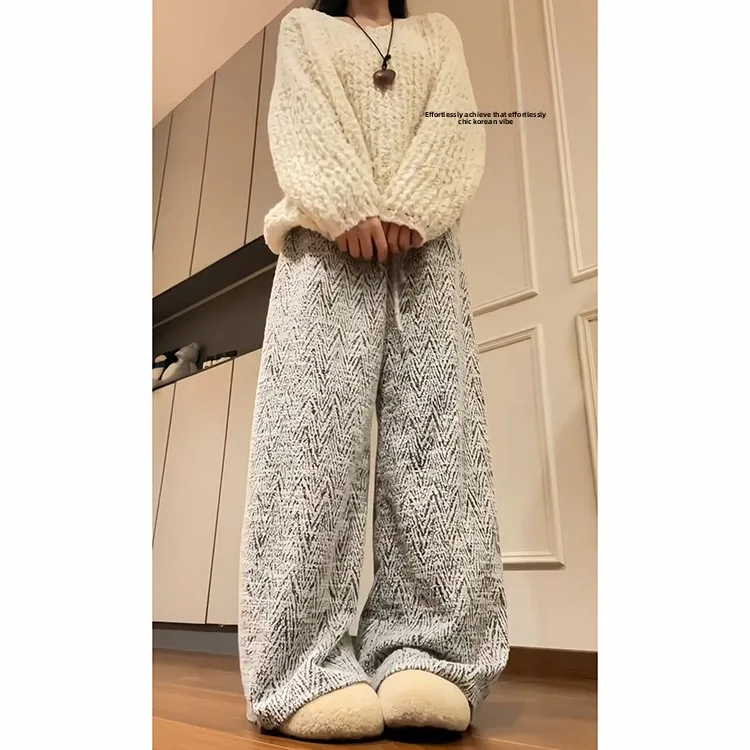 Laid-ba tricoté pantalon à jambes larges femmes début automne 2025 nouveau âge-réduction Faion ample taille haute longueur au sol pantalon