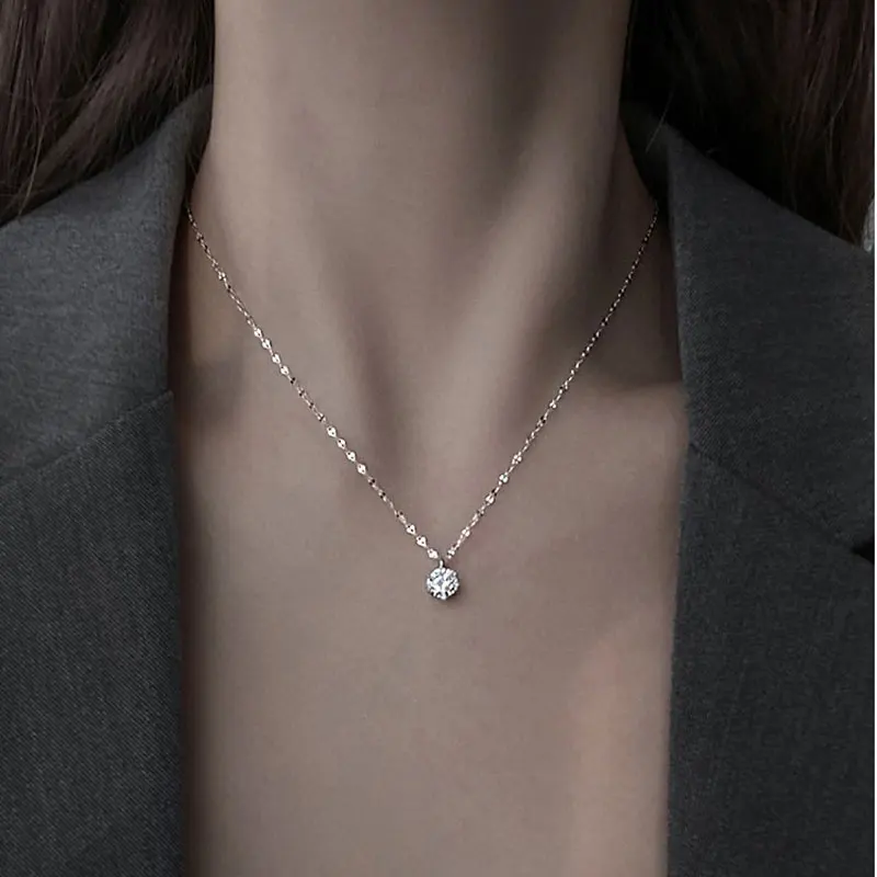 SOMILIA -18K vergoldete Halskette aus S925-Sterlingsilber für Damen, zierliche, minimalistische Solitär-Halskette mit rundem CZ-Stein, funkelnd, C – Detail 16