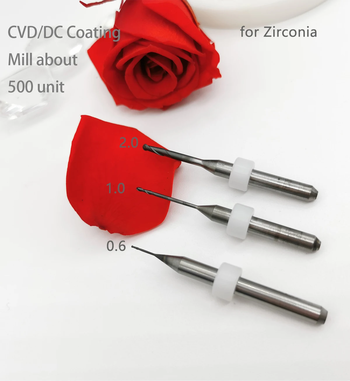 Aidite Amd500 Dental Milling Burs PMMA Zirconia Shank4 DC Diamond Coating Milling Cutter Diameter Drill 2.0/1.0/0.6mm aidite