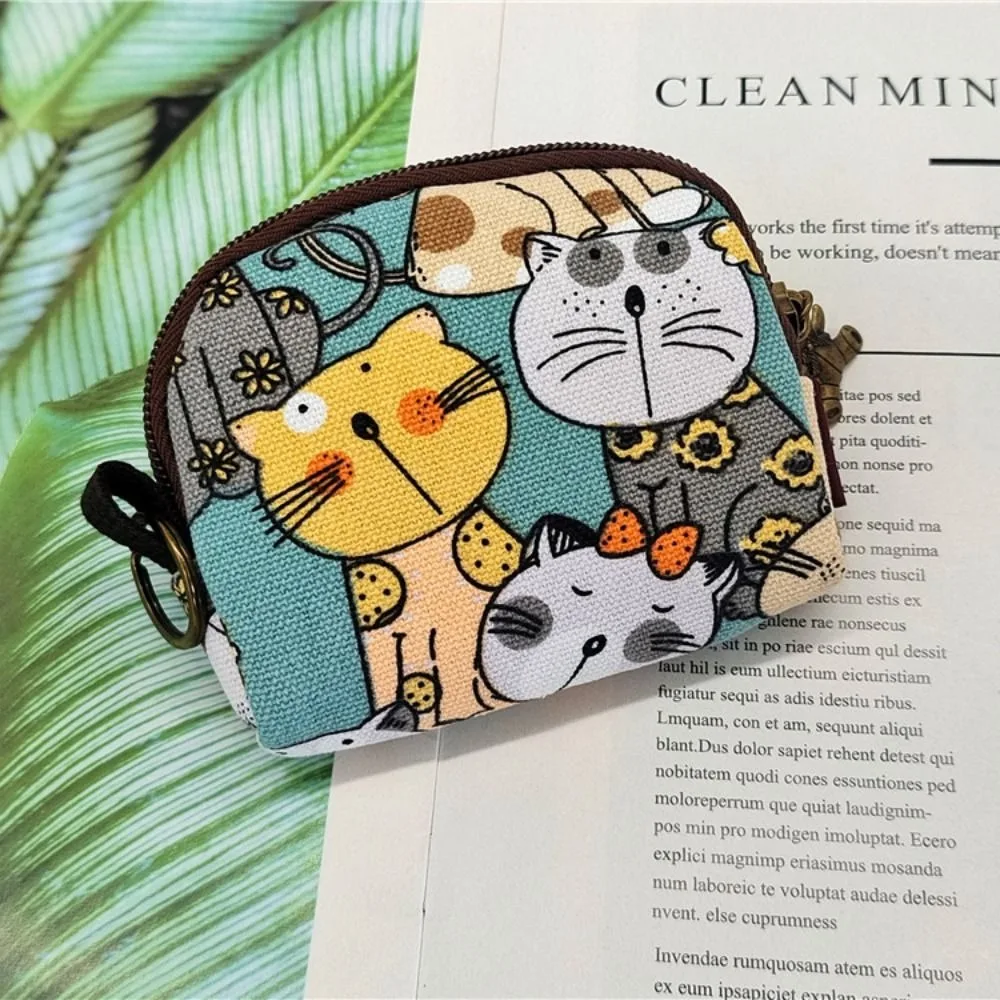 Cute Vintage Coin Purse Canvas Durable Change Money Organizers Cartoon Style Card Holder Pouch Kids Gift Bag