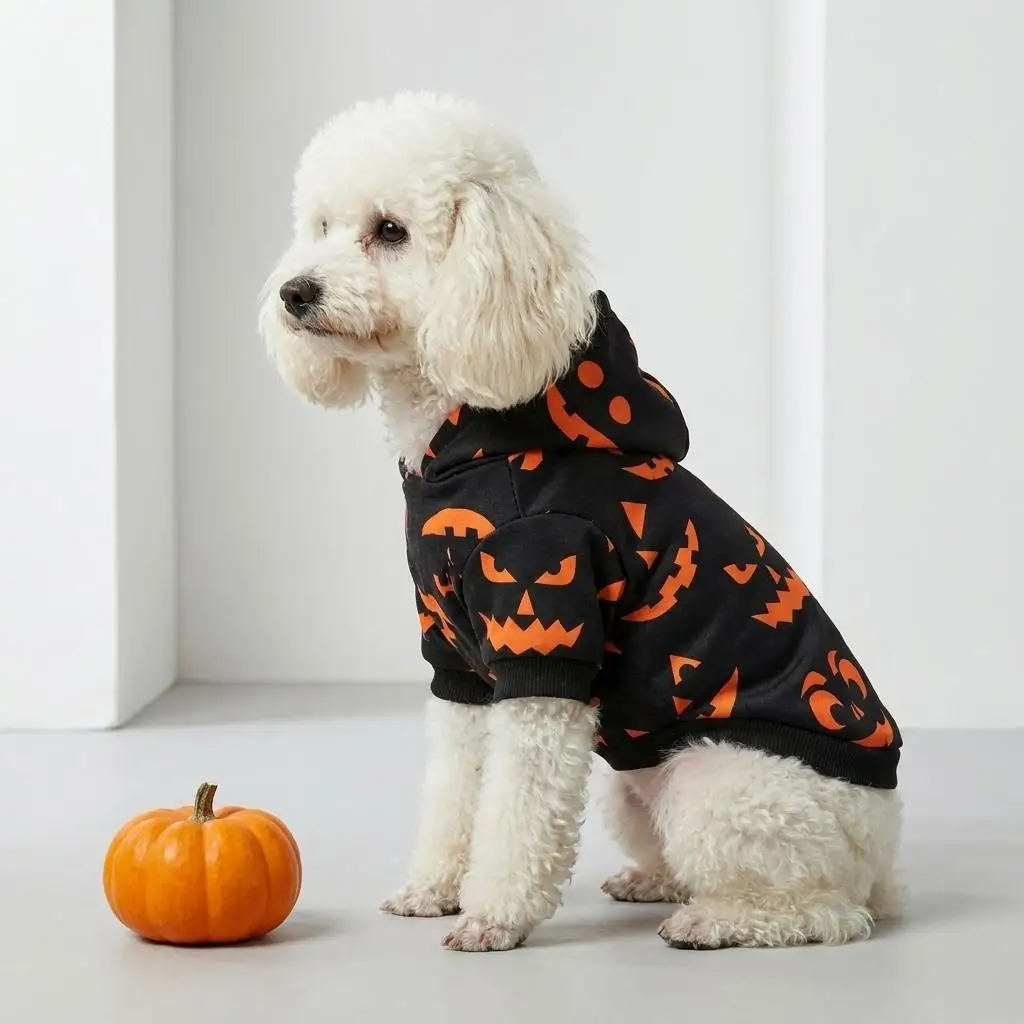 Halloween-Hundepullover mit Kürbisgesicht, Kapuzen-Sweatshirt für Haustiere, Welpen-Kapuzenpullover, Cosplay-Kostümkleidung für kleine und mittelgroße Hunde und Katzen – Detail 7