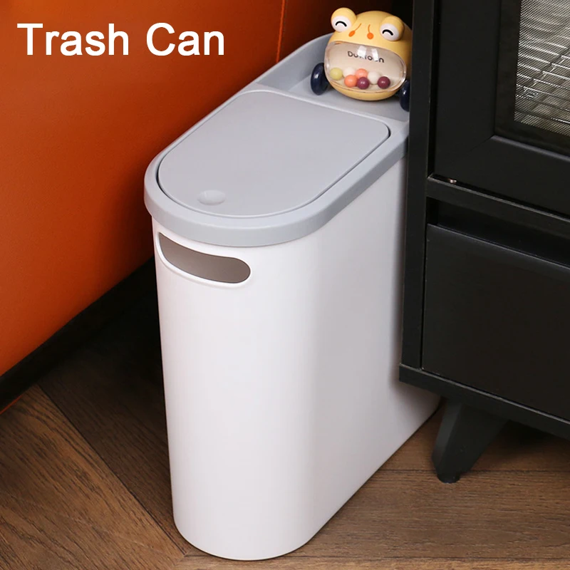 Kitchen Trash Bin Household Creative Gap Waste Can Paper Basket for Bathroom Toilet Bedroom Living Room Press Type Trash Can