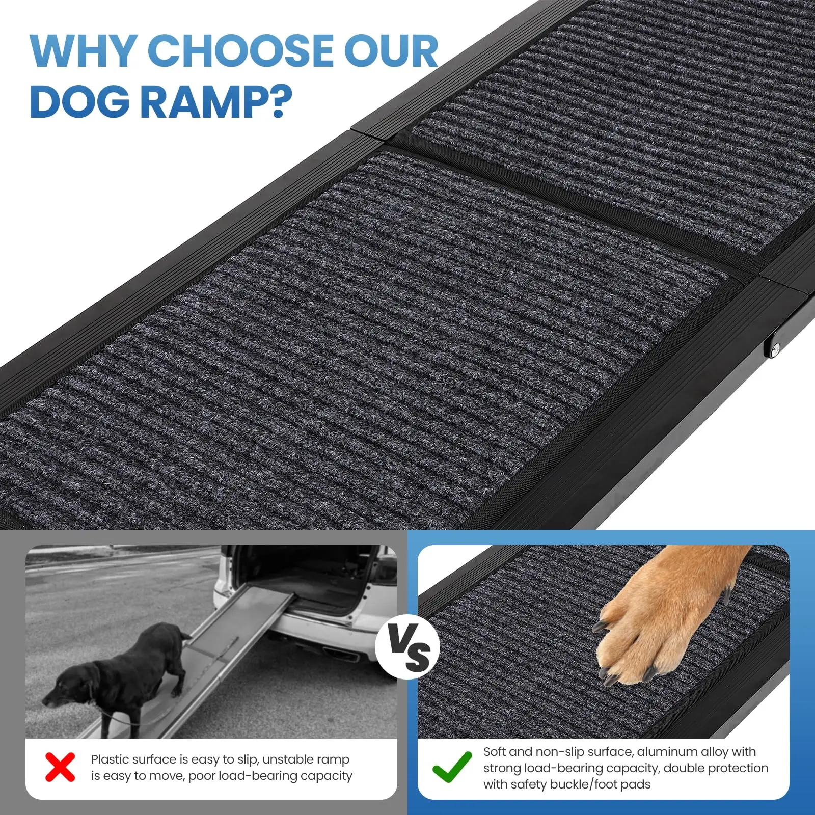 Portable Dog Ramp for Car Extra Long Folding Dog Ramp Anti-Slip Felt Surface Lightweight Pet Ramps for Large Dogs Up to 250LBS