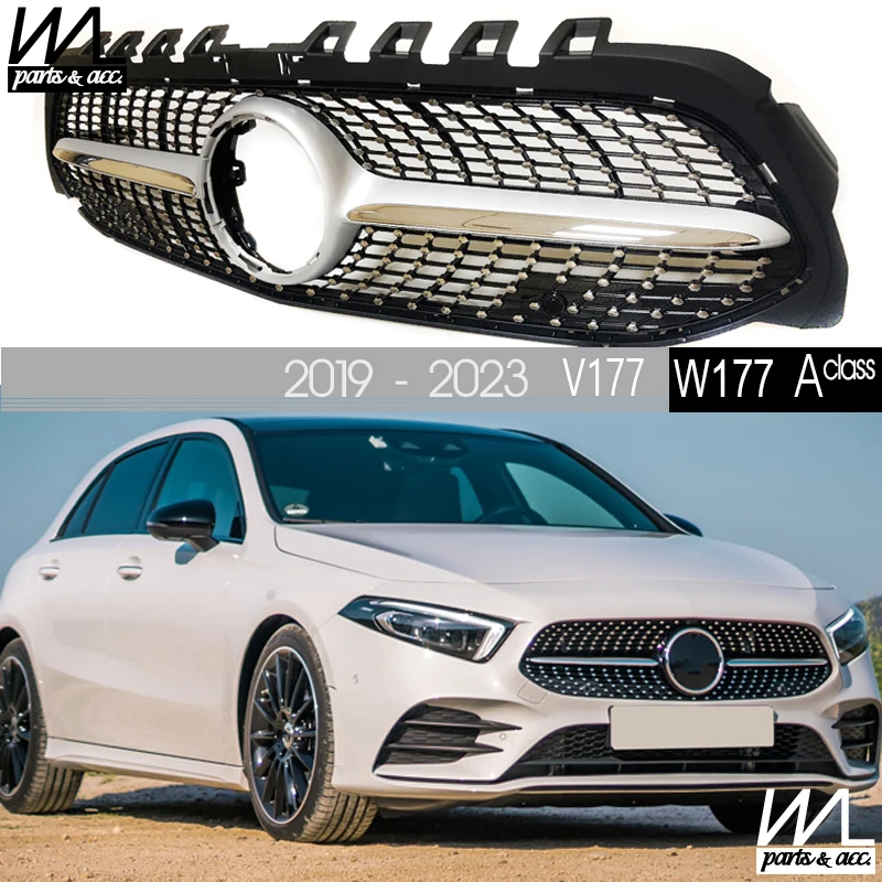 

W177 Решетка переднего бампера бриллианты решетка радиатора для Mercedes класса А хэтчбека V177 2019-2023 черный серебристый цвет