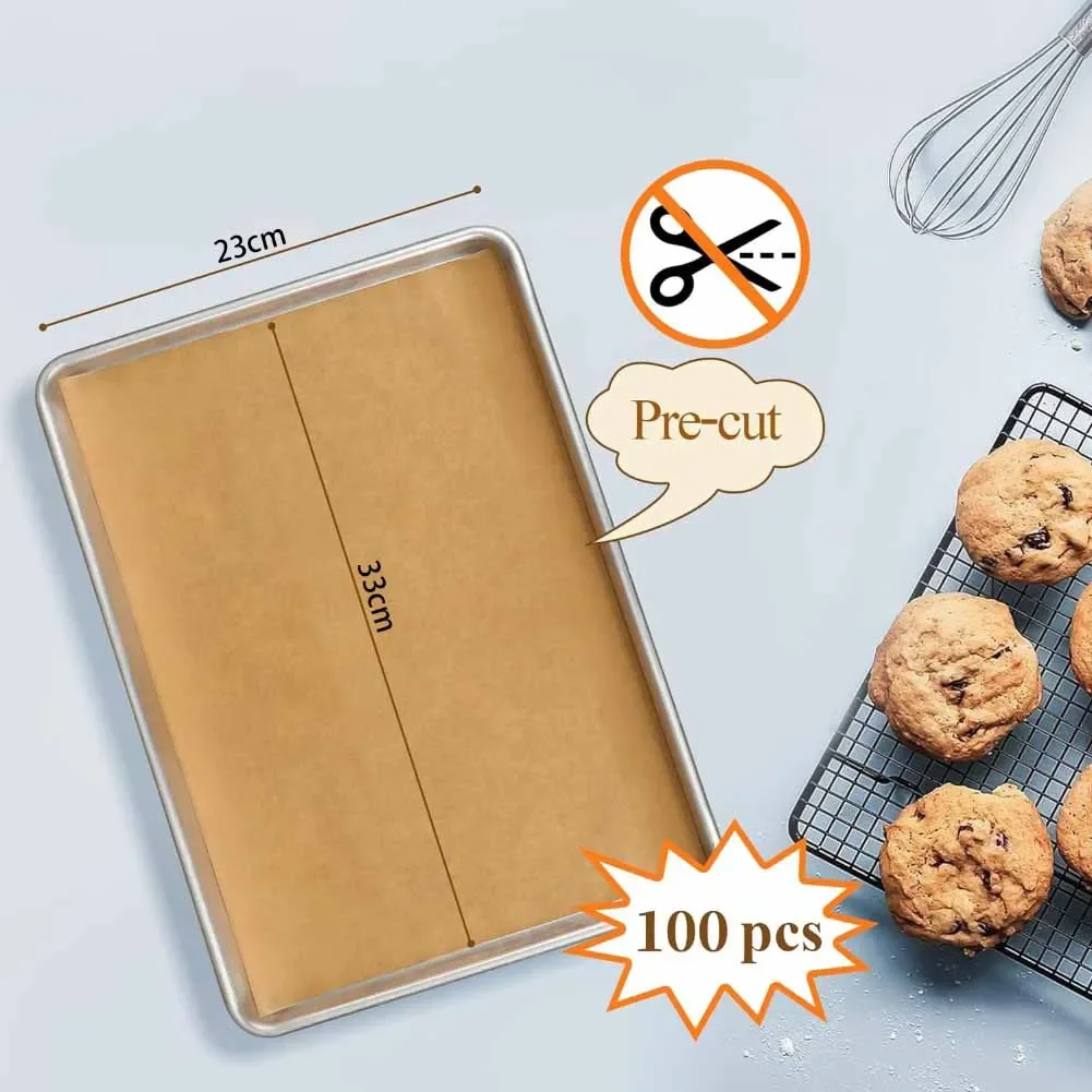 100pcs Unbleached Parchment Paper Sheets Precut Baking Sheets Heat Resistant Up To 450°F (232°C) Safe And Reliable 23*33cm