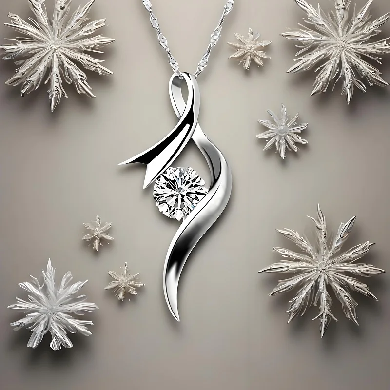 Premium 925 Sterling Silver Geometric Rotate Necklace Crystal Zircon Pendant Necklaces for Women Girl Wedding Party Jewelry Gift