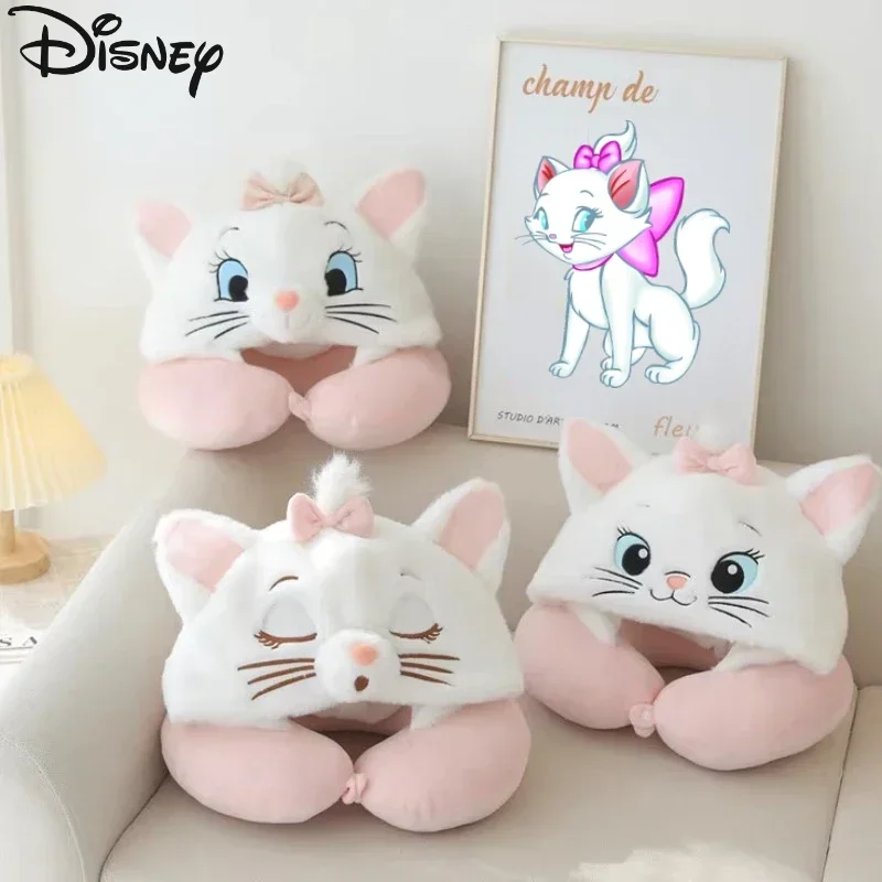 Disney Marie Cat Neck Pillow Hood U-shaped Pillow Kawaii 3D Cartoon Memory Cotton Car Aircraft Travel Headrest with Hats Gifts