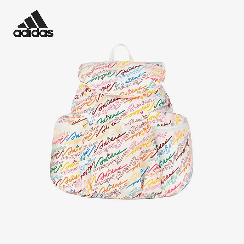 Adidas KS0291 Ladies All Over Print Backpack Multi Color Adjustable Straps Zipper Pocket Casual School Sports Travel Daypack