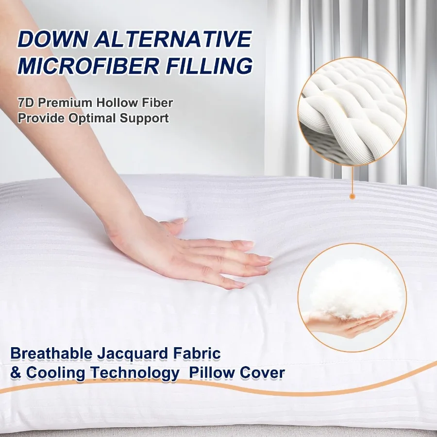 طقم وسائد سرير بحجم كوين مكون من قطعتين لمجموعة الفنادق وراحة النوم: وسائد ناعمة وداعمة قابلة للغسل مثالية لستوما الظهر