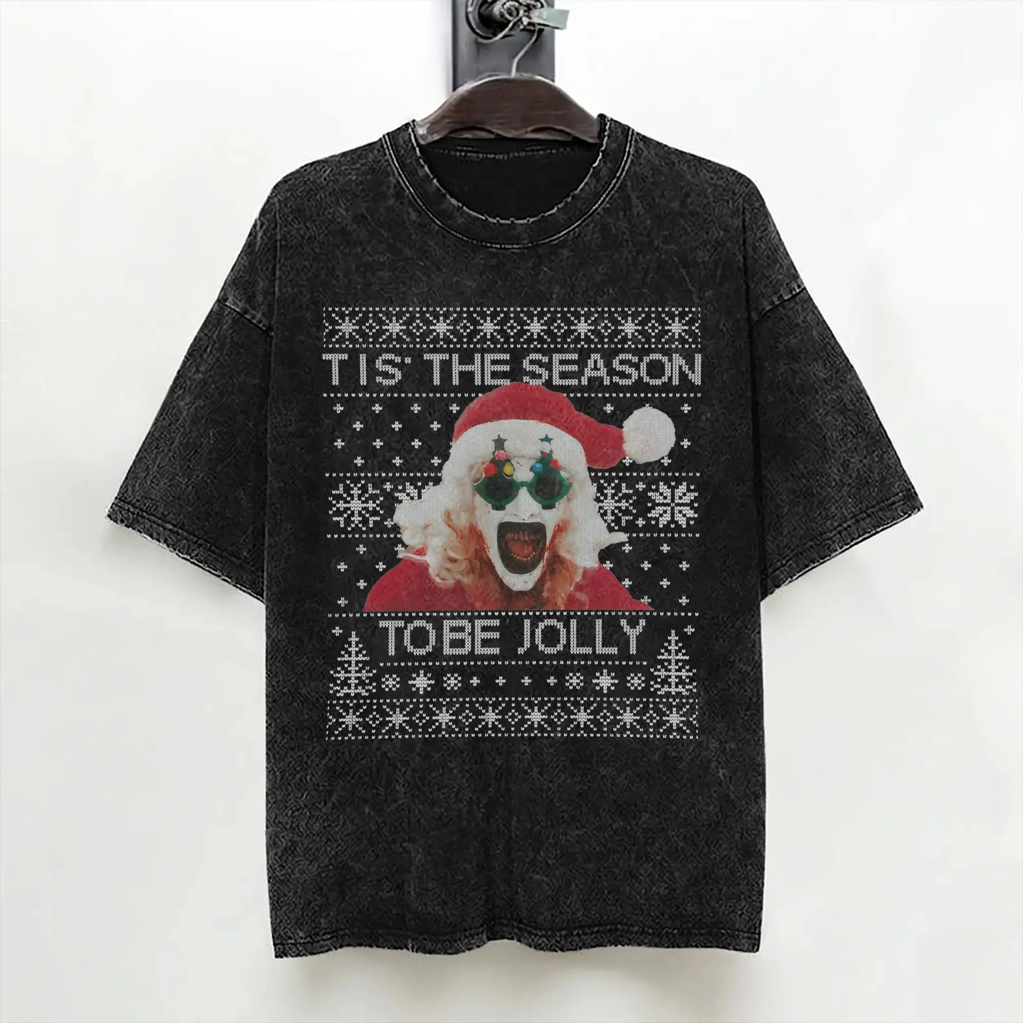 Terrifier Santa Christmas Art The Clown T Shirts Washed Short Sleeve Oversize T-Shirts Halloween Men Women Tee Shirt