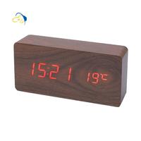 AEF4-Wooden Digital Alarm Clock, LED Alarm Clock With Temperature Desk Clocks For Office, Bedside Clock