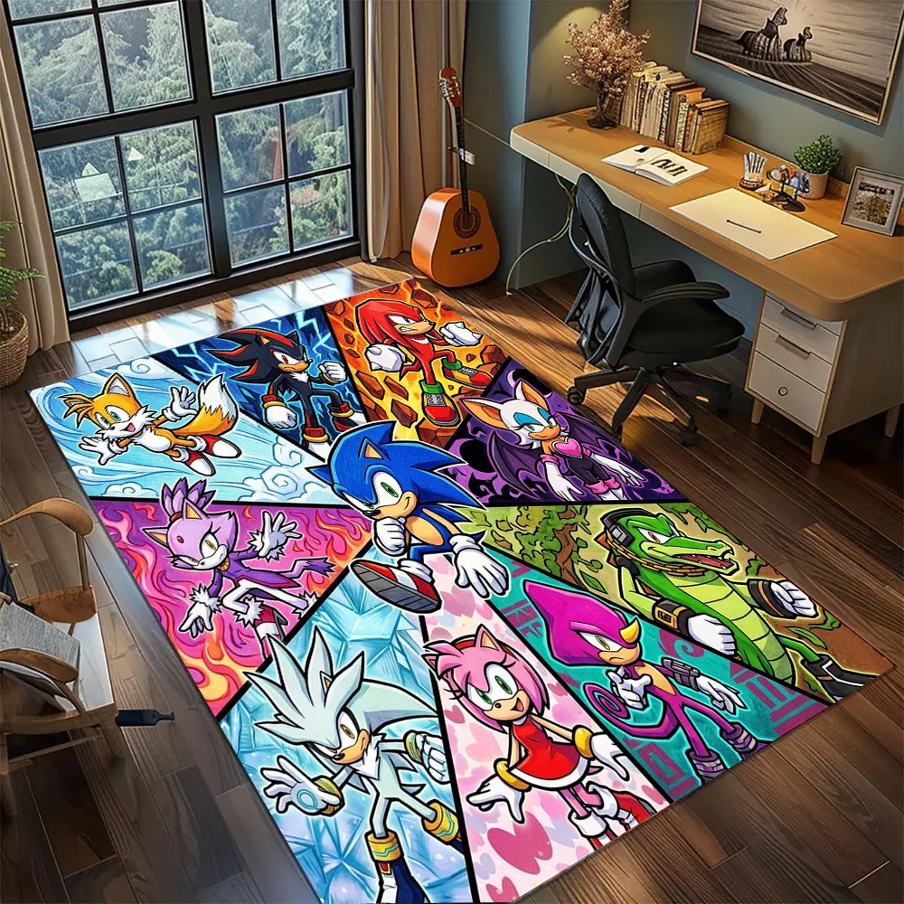 Alfombra Antideslizante para Habitación de Videojuegos con Diseño de Sonic el Erizo, Alfombra Lavable de Gran Tamaño para Dormitorio, Decoración del Hogar.-TING