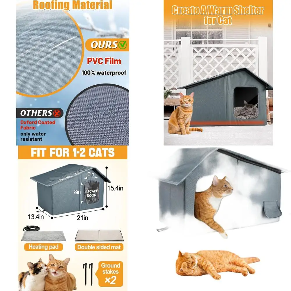 

Утепленный уличный домик для кошек с подогреваемым ковриком и люками для выхода, для 1-2 кошек, зимний (средний размер)