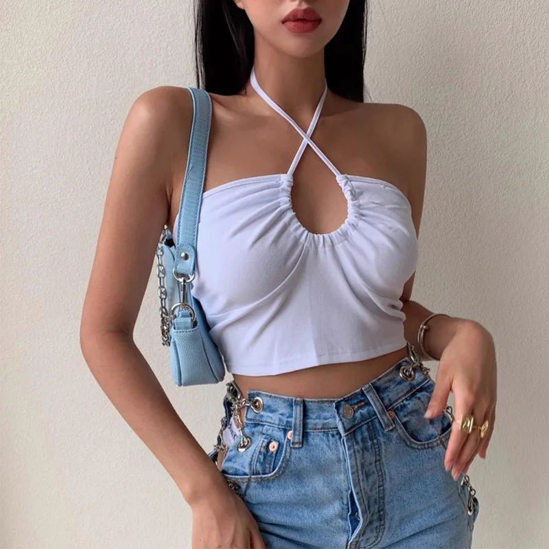 Sexy Solid Color Lace up Bow Pleated Crop Top, Fashionable Sleeveless Backless Top, Women's Streetwear Top, Women's Vest