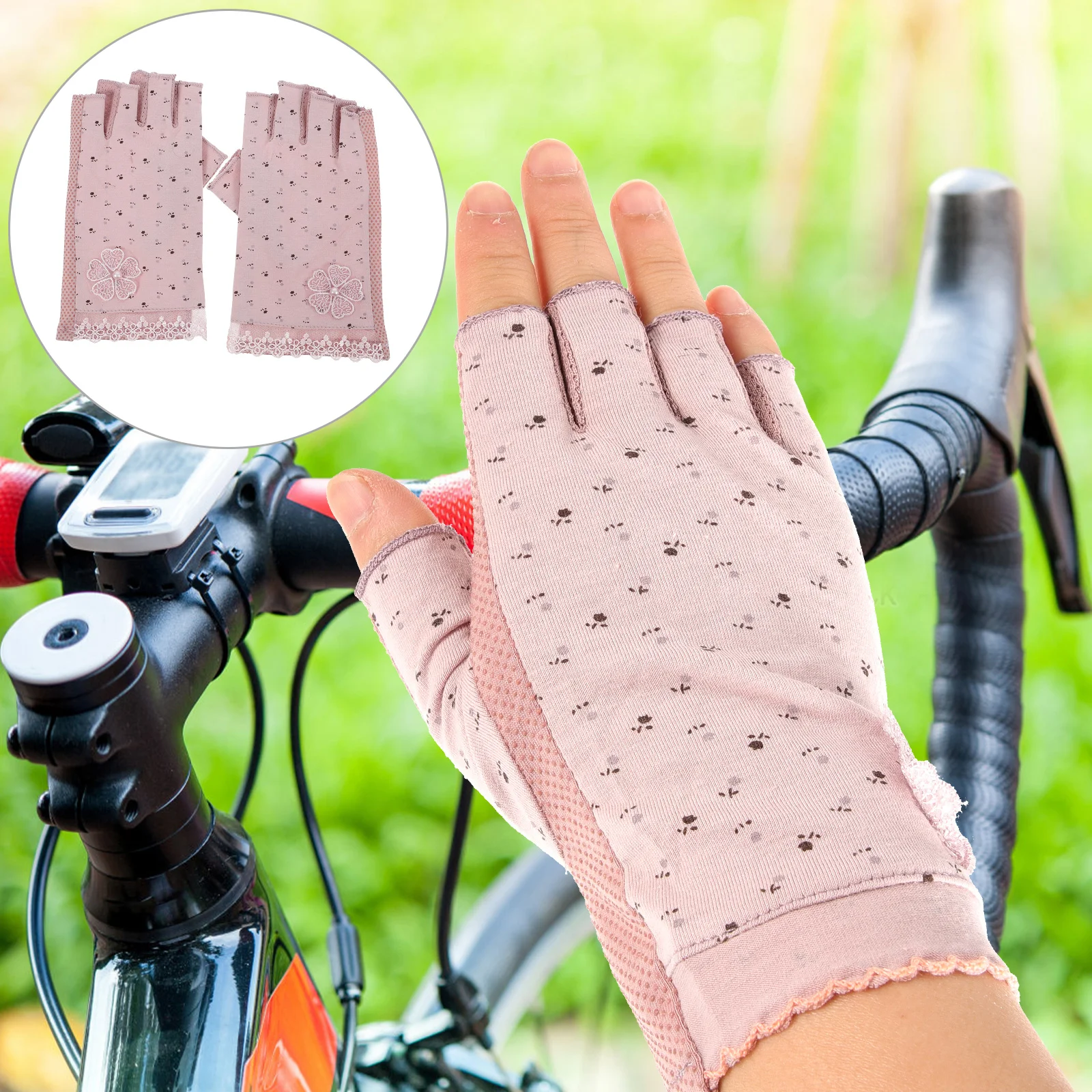 

1 Pair Fingerless Gloves Women Sun Protection Half Finger Driving Summer Gloves Outdoor Riding Breathable Blocking Uv Nail