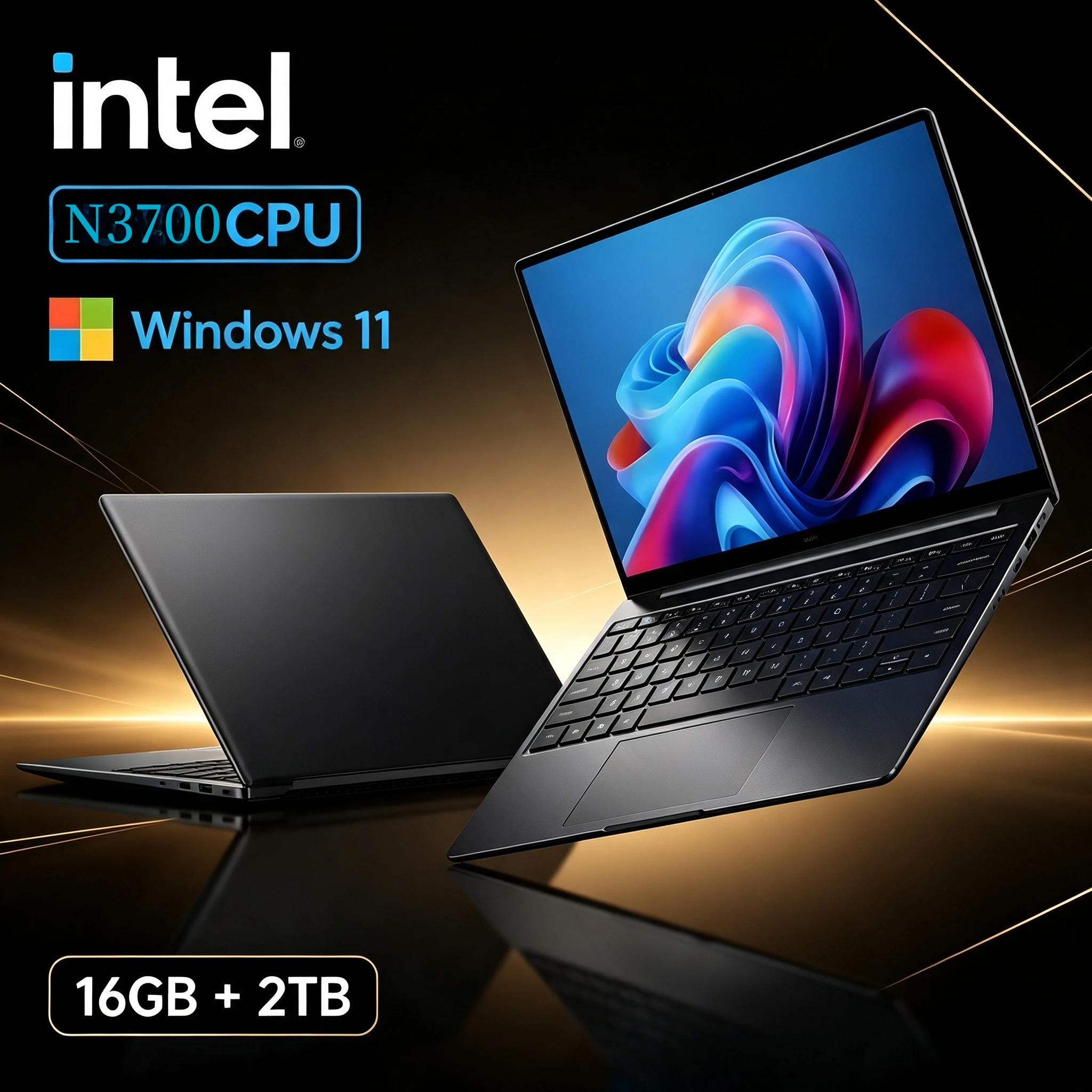 Intel Pentium N3700 Laptop Windows 11 15.6INCH Computer 16GB RAM 512GB SSD Notebook PC Portable Laptops Office Study