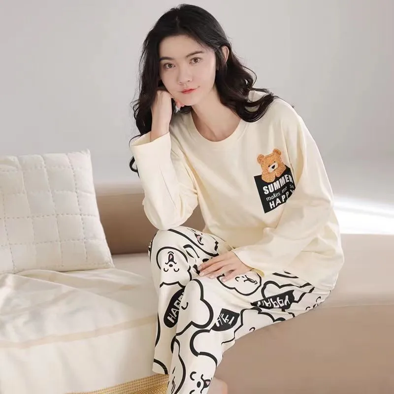 

Winter Ladies Combed Cute Cartoon Long-Sleeved Pajamas Two Sets of New Comfortable Casual Style Can Be Worn Outside the Homewear