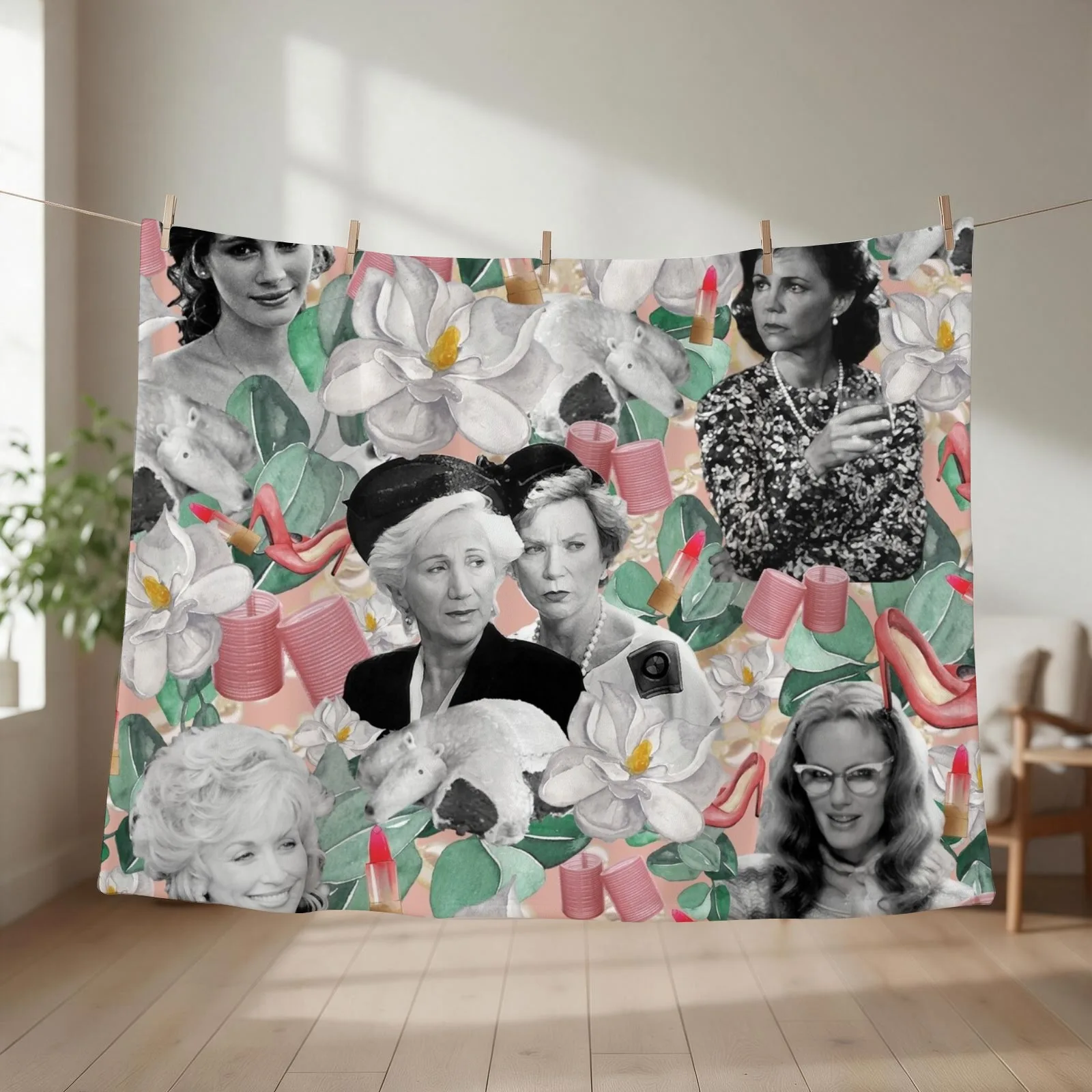 Steel Magnolias Southern Charm Collage Throw Blanket couch cozy soft plush fuzzy picnic outdoor blanket