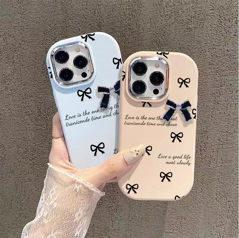 Case For iPhone 16E 16 15 Plus 14 13 12 11 Pro Max X XS XR 7 8 Plus SE 4 cover 3D bowknot Cute Fashion