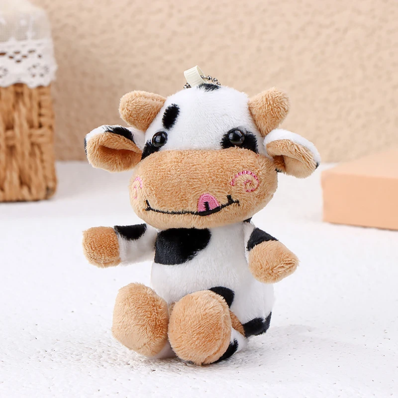 1pc Girls Gift Plush Cow Toy Keychain Soft Plush Filling Good Elasticity Doll Cute Cartoon Kawaii Black And White Spots Pendant