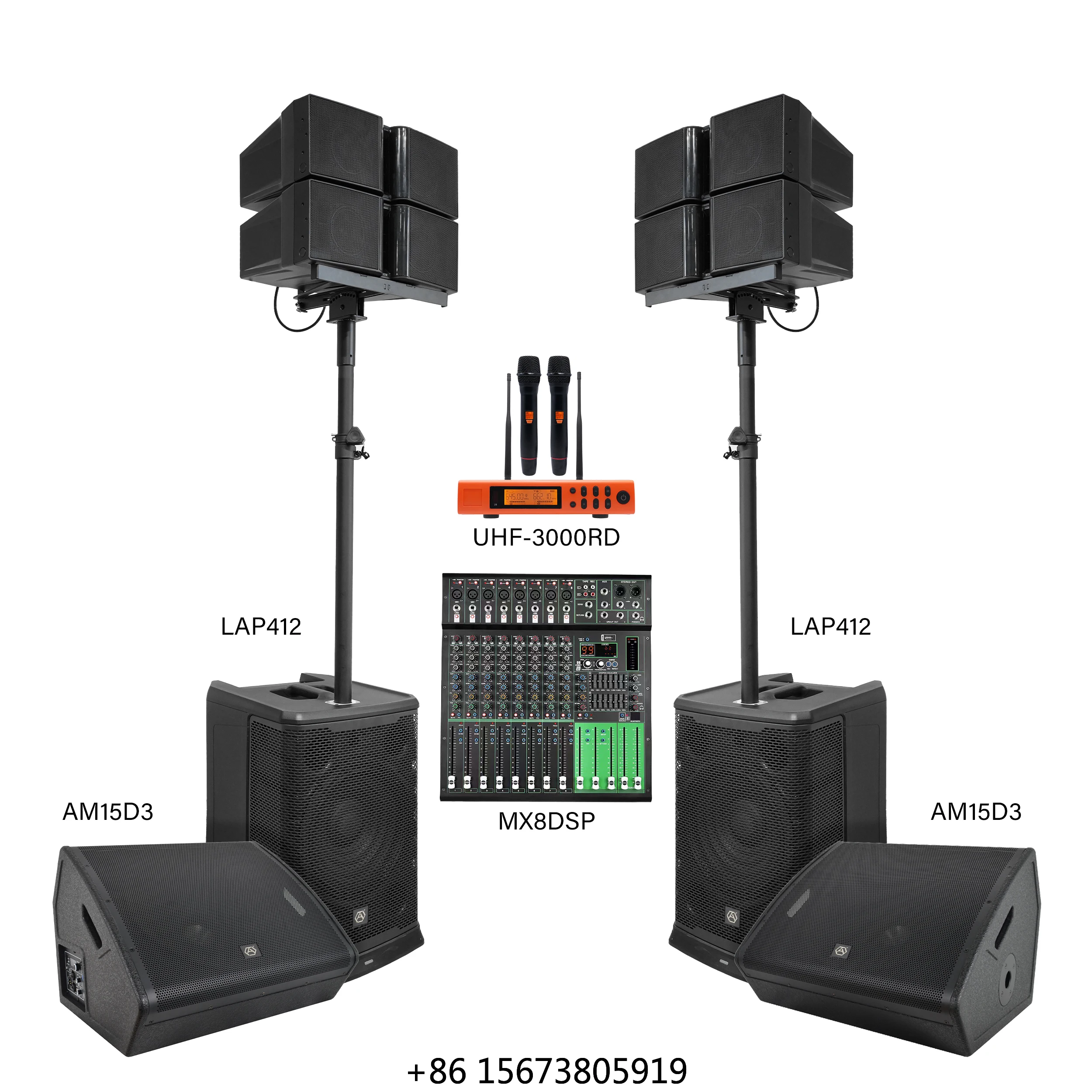 Accuracy Pro Audio LAP412-COMBO 1000W Line Array Speakers Audio Outdoor Professional PA System Set DJ Active Mixer Sound System