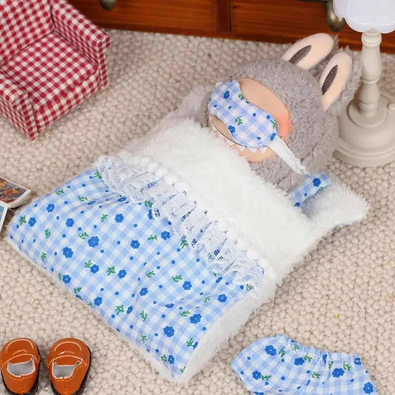 

17 см мини-плюшевая кукла, одежда, аксессуары для Кореи, Kpop Exo Labubu Idol, клетчатая пижама с цветочным принтом, одежда в подарок